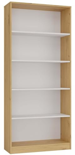 CDF Regal 80 cm | Eiche Artisan & Weiss | BÜCHERREGAL MIT ABLAGEN | IDEAL FÜR Wohnzimmer & BÜRO