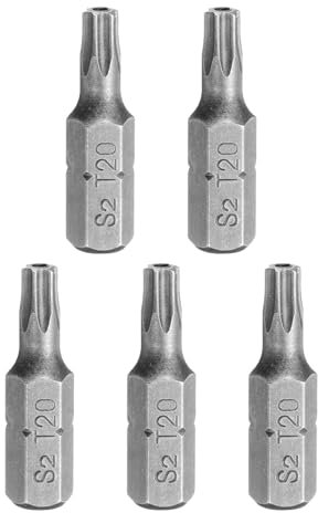 sourcing map 5pcs T20 Torx Screwdriver Bit 1/4 Hex Shank 25mm/1 Length S2 Steel Star 6 Point Head Hex Security Screw Driver Bits with Hole for Impact Electric Screw Driver Power Tools, Grey