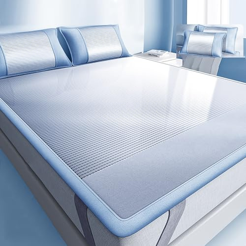 Bequeme Kühlmatte für Menschen Eisseide mit Kissenbezug für Erwachsene, Kühlende Bettauflage für Sommerschlafmatte, Schlafsaal & Familie(Blue,W 180cm x L 200cm/70.9 x 78.7)