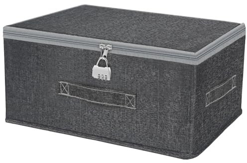 YIMETOP Abschließbare Box, Aufbewahrungsbox mit Deckel Stoff, Rganizer Box Abschließbar, Stapelbarer Schutzbehälter für Schutzversorgung, Snacks, Jeans, Pullover (40×30×21CM)