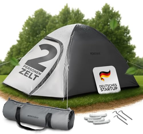 MONTARAY Zelt 2 Personen – Doppelwandiges Campingzelt mit Mückenschutz, schnell Aufbaubar, wasserdicht, Winddicht & atmungsaktiv, leicht, faltbar inkl. Tragetasche – ideal für Camping & Festival, 2P