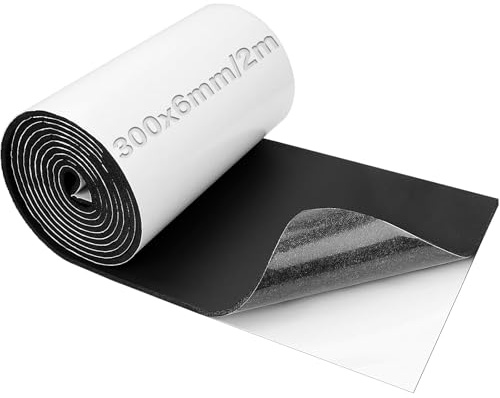 Mbsomnus Moosgummi Selbstklebend 300mmx6mmx2m Schaumstoff Selbstklebend | Neopren Zellkautschuk Meterware, Schaumstoffplatte Schwarz, Böden, Wände, Fahrzeugschutz, DIY, Basteln