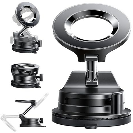 LISEN Soporte de teléfono con ventosa, soporte magnético al vacío, ajustable a 360° para MagSafe, soporte plegable de succión para coche, espejo, superficie lisa, para iPhone 16 Pro Max 15 14 13 12