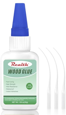 Realth Wood Glue 1 Pack 30g with Anti-Clog Cap | Strong Strength Adhesive, Fast Cure, Heat-Resistant Waterproof, for Wood Bonding Repair Furniture Plywood Carpentry DIY Kits