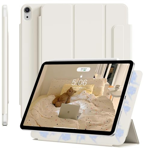 GKABXY Hülle für iPad Air 11 Zoll (M4/M3/M2), iPad Air 5./4. Generation | Starke magnetische Adsorption für ipad air 11 hülle, unterstützt Pencil Pro/USB-C, Auto Wachen/Schlafen, Cremeweiß