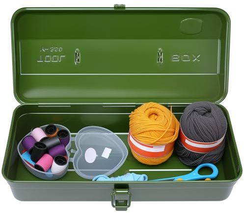 Werkzeugkoffer leer Gross Werkzeugbox 37×16×12cm Robust Langlebig Metall Werkzeugkasten mit Tragegriff und Verriegelung Transportkoffer universelle Aufbewahrung und Transport von Zubehör(Grün)