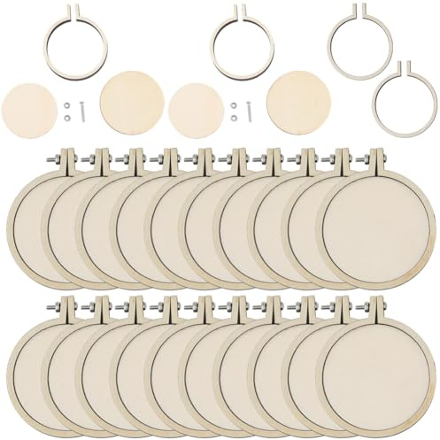 SUNNYCLUE 20 Sets 2 Inch Cross Stitch Ring Hoop Embroidery Hoop Frame Adjustable Circle Round Small Mini Wooden Embroidery Rings Bulk for Art Crafts Handy Sewing Chritsmas Ornaments Home Decor