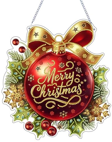 Diamond Painting Weihnachten, Weihnachtsdeko Diamond Painting Fensterbilder Hängend, Diamant Türkranz Bastelset Weihnachten Erwachsene, für Wand Tür Fenster Dekoration (A)