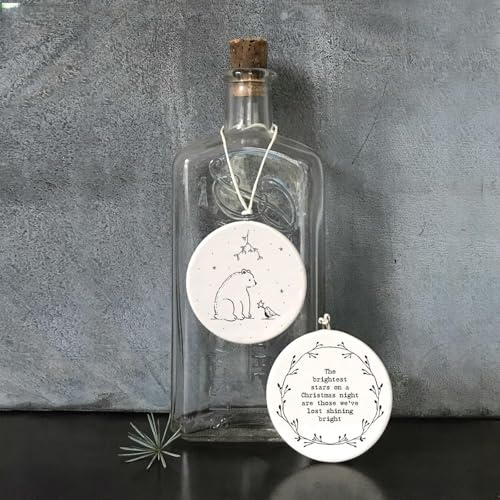 Small Bear & Robin Christmas Hanging Decoration – White Porcelain Ornament for Holiday Tree & Seasonal Home Decor