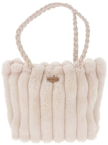 equilibrium Cream Faux Fur Striped Handbag
