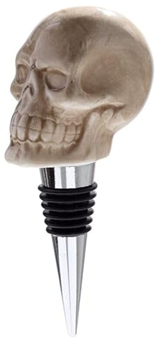Ceramic Skull Bottle Stopper – Gothic Dolomite Skull Design with Metal and Rubber Base | Wine, Spirits & Home Bar Accessory