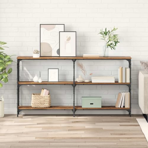Ordellia Console Table Vintage en Bois d ingénierie Ancien 156 x 28 x 80,5 cm avec 3 étagères, Cadre en métal, étroite pour Hall entrée Salon