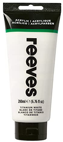 Reeves Acrylic Paint - Highly Pigmented Colours - Water-Based Colour Paints for Artists - Art Supplies for Adults & Kids - Suitable for Canvas, Fabric, Metal & More - Titanium White, 200ml