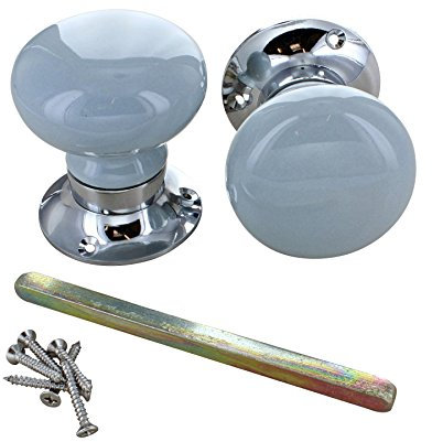 G Decor Perfect Edit Light Grey – Set of Handcrafted Ceramic Mortice Door Handles, Internal Turning Knobs for Bedroom & Room Doors with Chrome Base Suitable for Bedroom, Entry & Room Doors,