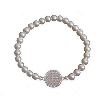 Bitto Strecharmband Perlenarmband mit 925 Silber Plättchen Blume des Lebens Ø 15 mm