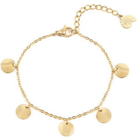 Happiness Boutique Damen Plättchen Armband in Goldfarbe | Kreis Armband Plättchen Anhänger Edelstahlschmuck