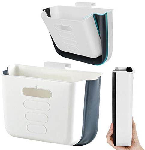 Hanging Kitchen Waste Bin Small Trash Can Foldable Plastic Dustbin Portable Cabinet Rubbish Bin Wall Mounted Garbage Trash Bin for Kitchen Cupboard Door Bathroom Bedroom Office Car Dorm (White)