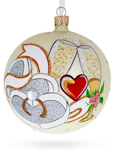 Champagne Toast: Wedding Flutes Blown Glass Ball Christmas Ornament 4 Inches