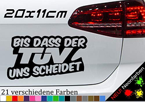bis das der TÜV uns scheidet Sticker Plakette Pickerl Tuning Spruch JDM 20x11cm in 21 Farben