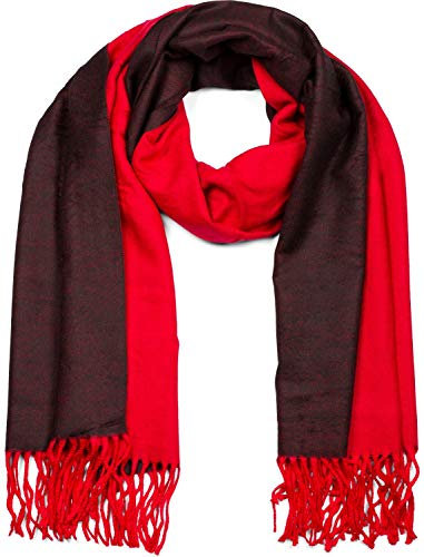styleBREAKER Damen Schal in edler 2-Face Optik mit Fransen, 2 Farbig, Wendeschal, warme Winter Stola mehrfarbig 01017137, Farbe:Rot-Schwarz