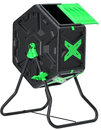 70L Tumbling Compost Bin, Single Chamber Compost Tumbler with Easy-Turn, Fast-Working System for Garden, Black&Green