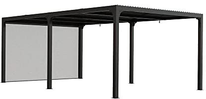 Habrita Pergola bioclimatique 360x598 avec rideau gris clair surf de protection 21,52 m2 per36r60bi