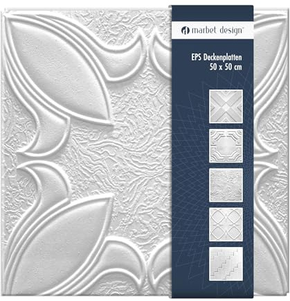 Pannelli da soffitto in polistirolo EPS, pannelli da soffitto leggeri e robusti dal design moderno (pacchetto risparmio 10 QM IRYS 50 x 50 cm) per ambienti umidi, pannelli decorativi
