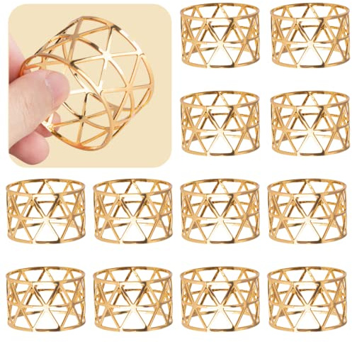12PCS – Gold Napkin Rings Set of 12, Holiday Napkin Holders for Dining, Anniversary, Birthday, Romantic Candlelight Dinner, Holiday, Party of Table Setting, Wedding Table Decoration