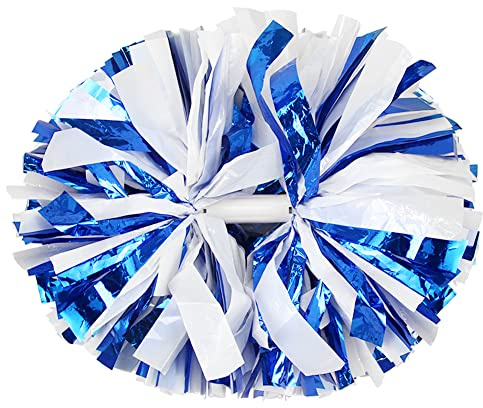 Hooshing Pompons, Cheerleading-Pompons mit Stabgriff, für Teamgeist, Sport, Tanzen, Jubeln, Kinder und Erwachsene, blau und weiß, 2 Stück