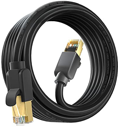 MEJHKOJ Outdoor Cat 7 Ethernet Cable 26AWG Heavy Duty Double Shielded armoured Network Lan Cable Waterproof Direct Burial Cable, Black（60M/200FT