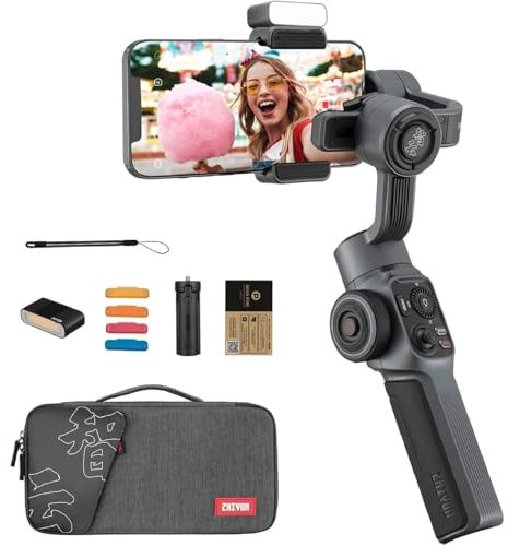 ZHIYUN Smooth 5 Combo [Oficial] Estabilizador Smartphone 3 Ejes Teléfono Gimbal para iPhone y Android, con trípode, Bolsa, 2 Luz 300lm y Zoom para Vlog, Youtube y TikTok
