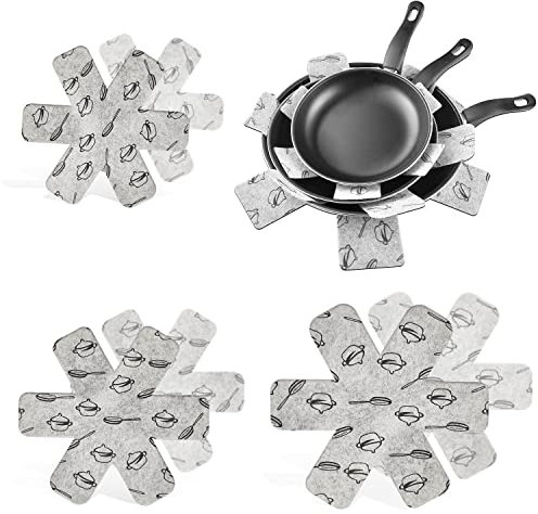 DEEDPF Set of 6 Pot and Pan Protectors 3 Different Sizes(38/36/26CM) Separators, Pans Separator Protector for Separating Pots and Pans, Grey