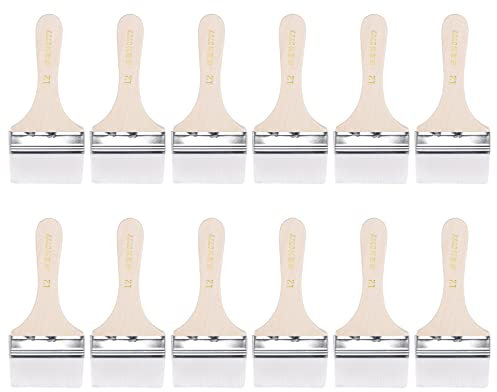 sourcing map 7 Peinture Pinceau 3 Largeur Doux Nylon Soies avec Bois Manche pour Mur Armoires Clôtures Blanc 12Pcs