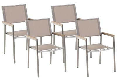 Gartenstuhl mit Armlehnen 4er Set Edelstahl Stoffbezug beige stapelbar Grosseto