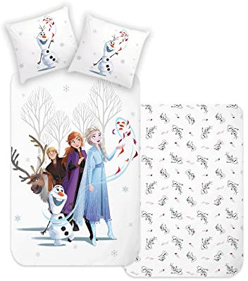 Disney Home Frozen Kinder Wendebettwäsche Set 135x200 - Kopfkissenbezug 80x80-2-teilig ELSA, Anna, Kristoff und Olaf Bettwäsche Weich und angenehm auf der Haut, Super weiche Renforce 100% Baumwolle