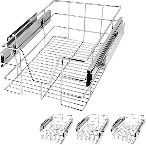 CASARIA® 4x Pull Out Telescopic Kitchen Drawer | For 40cm Units - 36cm Internal Cabinet Dimensions | Chrome-Plated | 20kg Load Capacity | Basket Shelf Organiser Storage Space Saving
