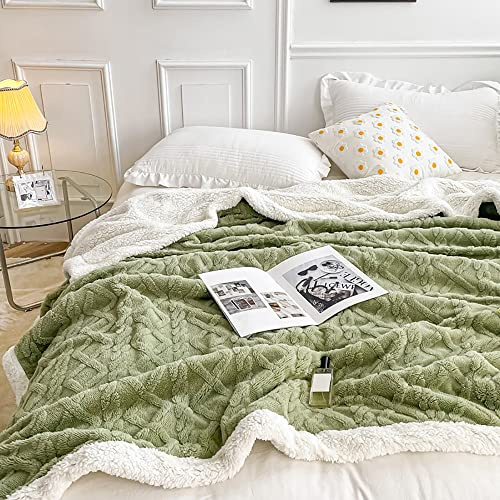 WONGS BEDDING Kuscheldecke 150x200 Flauschig Sherpa Decke,Sofaüberwurf Fleecedecke,Dick Sofadecke Doppelgesicht Extra Warme & Weiche Couchdecke Grün Wohndecken