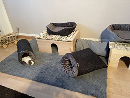 Rozy - Nagerteppich - Wiederverwendbar - Wasserdicht - Waschbar bis 60 Grad - Antirutsch - Laufteppich XXL 150x100cm - Grau - Ideal für den Freilauf von Kaninchen und Co. - Zuschneidbar