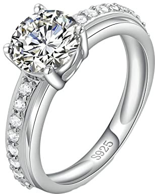 Homxi Ring Silber 925 Damen,Verlobungsring 4 Zinken mit Rund 7x7MM Zirkonia Ring Damen Verlobung Silber Gr 54 (17.2)