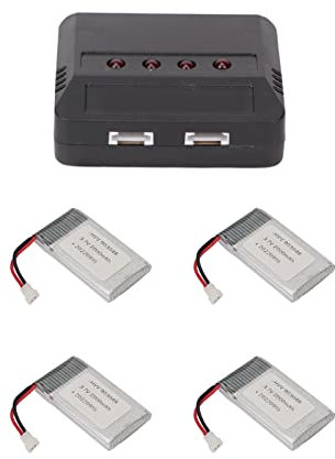 Septpenta 4Pcs 3.7V 2000mAh Rechargeable Lithium Polymer Battery and 1Pcs Battery Charger Compatible for KY601S H11D H11C RC Quadcopter, High Performance Portable RC Drone Battery