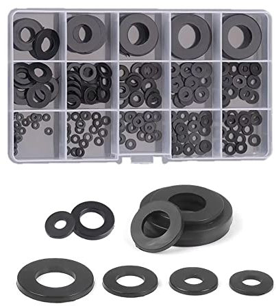 FEEIFOL 215 Stück Nylon Unterlegscheiben Set Kunststoff Beilagscheiben Schwarz Flach Unterlegscheiben Set M2-M18