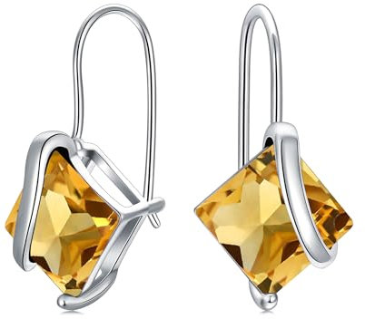 Citrin Ohrringe Silber 925 hängend Creolen Baumeln Damen mit 5A Zirkonia Geburtsstein November für Frauen Geburtstags Schmuck Geschenk für Sie