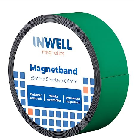 Inwell - Magnetband 35 mm in Farbe Grün auf Rol | 5 meter | NICHT Selbstklebend | Stark magnetisch | Magnetstreifen