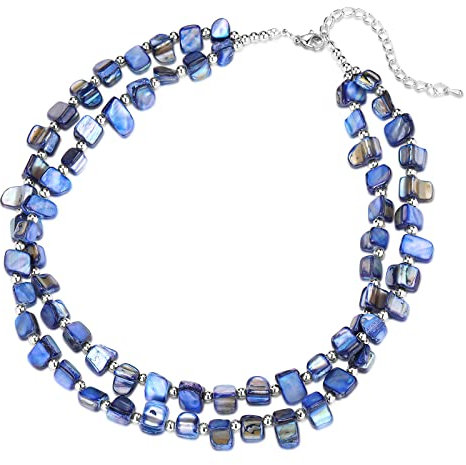 Bulinlin Boho Bunte Perlenkette Damen Muschelkette Strand Sommer Verstellbar Bohemian Choker Halsketten FüR Frauen Und MäDchen(Blue)
