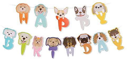 AIBAOBAO Happy Birthday Girlande kinder, Hunde geburtstag girlande Papier, Geburtstagsdeko Girlande Mädchen Junge Wiederverwendbar, Happy Birthday Banner für Pet Theme Kinder Geburtstagsfeier