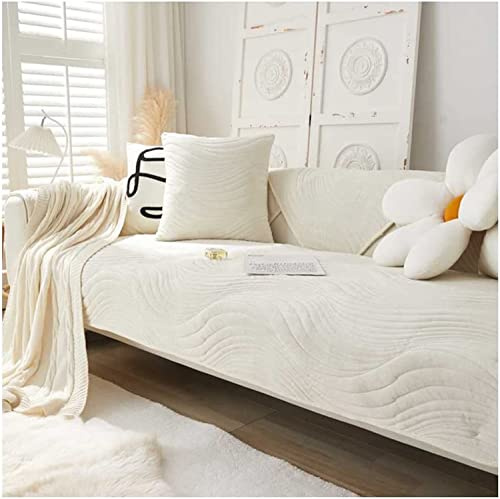 LINGKY Sofa/Couch überzug/überwurf, Sofaschoner rutschfest, Super Weicher Samt Sofabezug für Sofa L Form/U Form/Ecksofa 3/2/1 Sitzer, Sofaschutz Hund Kratzschutz Katze (Cream-1,90x210cm)