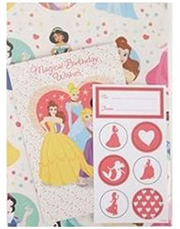 Disney Prinzessin Geburtstagskarte, Geschenkpapier und Aufkleber-Set