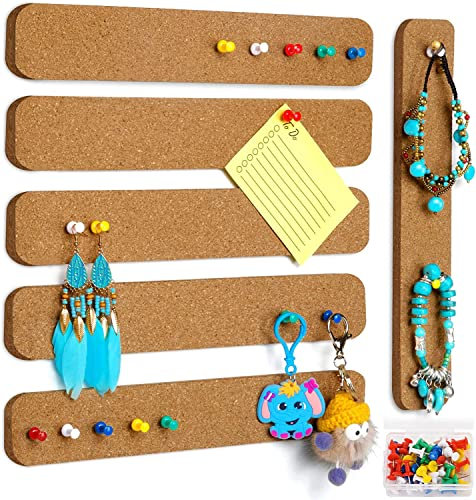 6 Pack Pinnwand, Kork Selbstklebend, Brett Streifen, Selbstklebendes Kleines Brett für Wand Schreibtisch Home Klassenzimmer Büro Mit 50 Druckstiften für Paste Notizen, Fotos, Zeitpläne
