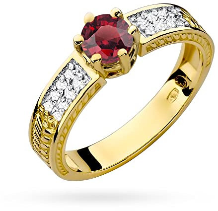 MARKO Verlobungsring aus Gelbgold für Damen mit 0,50 Karat Rubin und 0,08 Karat Diamanten Ring 14 Karat Gold (585) Goldring mit Box | Goldring für Fraue (Rubin, 54 (17.2))