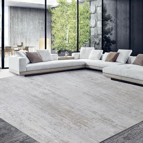 HOMBYS Moderner Teppich für Wohnzimmer, Schlafzimmer, großer Boho-Bodenteppich mit rutschfester Unterseite, für Innenbereich, Büro, Esszimmer, abstrakte Heimdekoration, fusselfrei, Khaki,